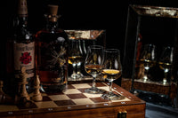 Whiskey Bourbon and Scotch Crystal Tasting Glasses Gift Set of 4 – signature gift box closeup with cocktail recipes