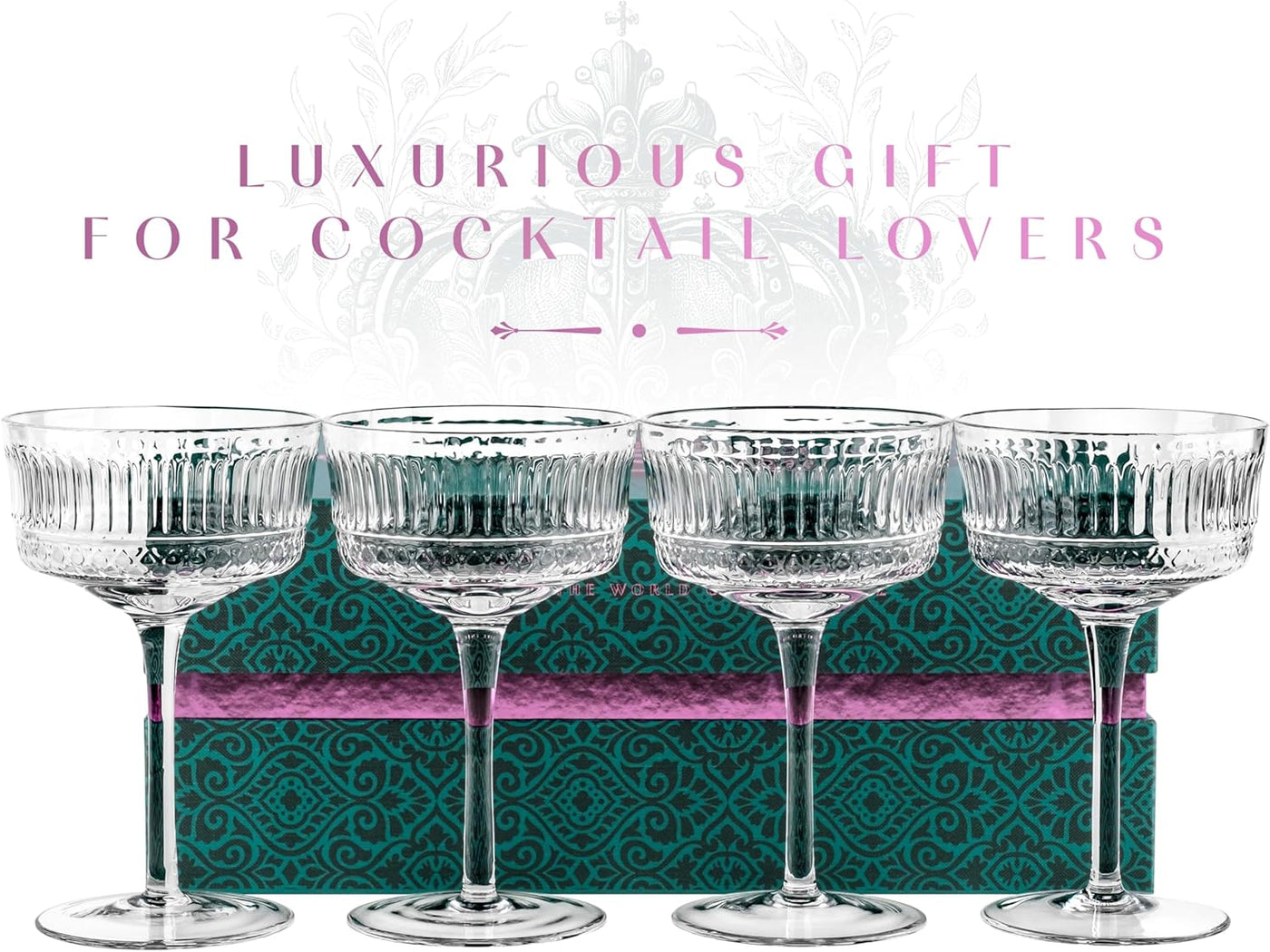 Vintage Ritzy Cocktail and Champagne Coupe Glasses Gift Set of 4 – detail of hand-polished crystal rim