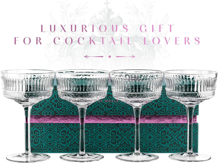 Vintage Ritzy Cocktail and Champagne Coupe Glasses | Set of 4 | 7 oz