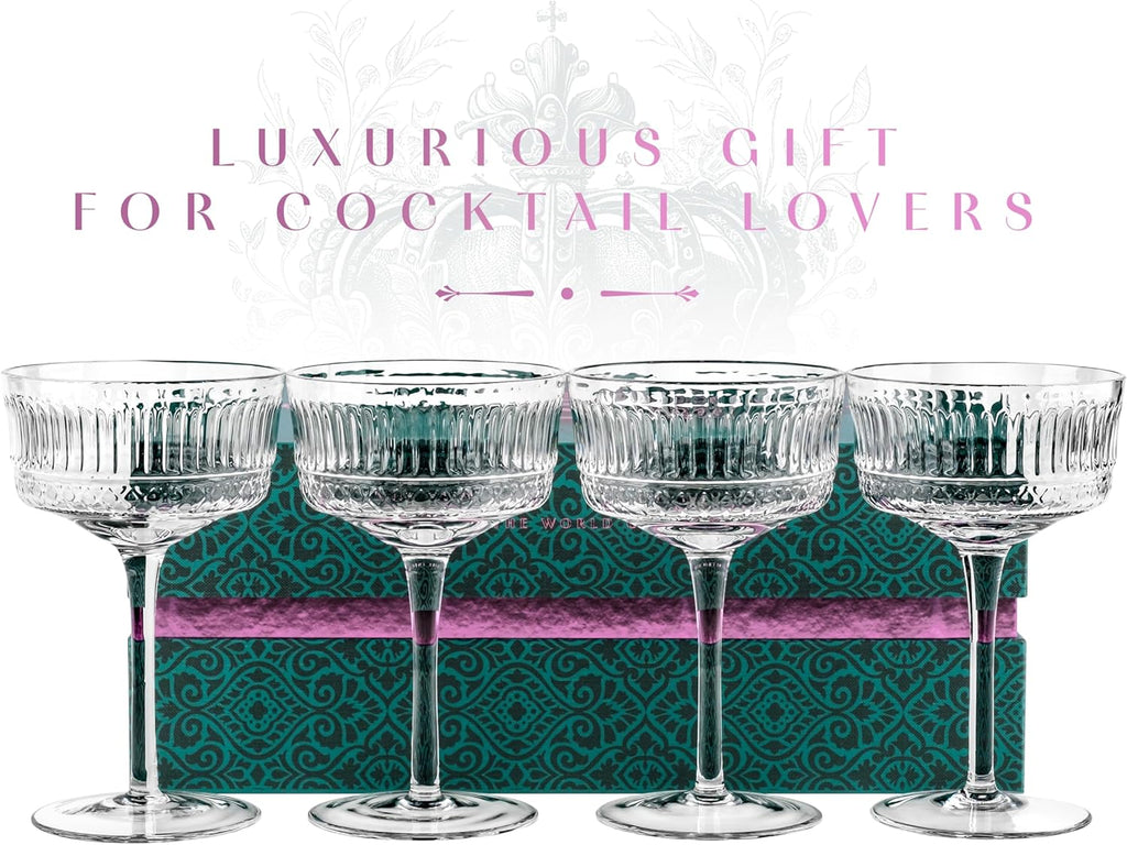 Vintage Ritzy Cocktail and Champagne Coupe Glasses | Set of 4 | 7 oz