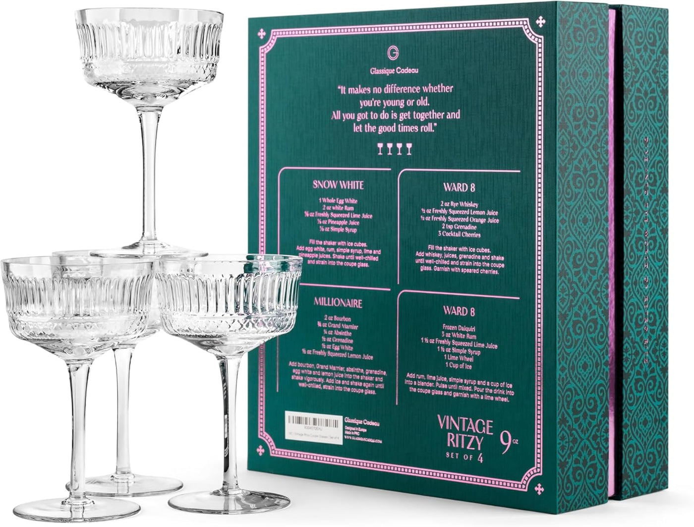 Vintage Ritzy Cocktail and Champagne Coupe Glasses Gift Set of 4 – set scale and proportions