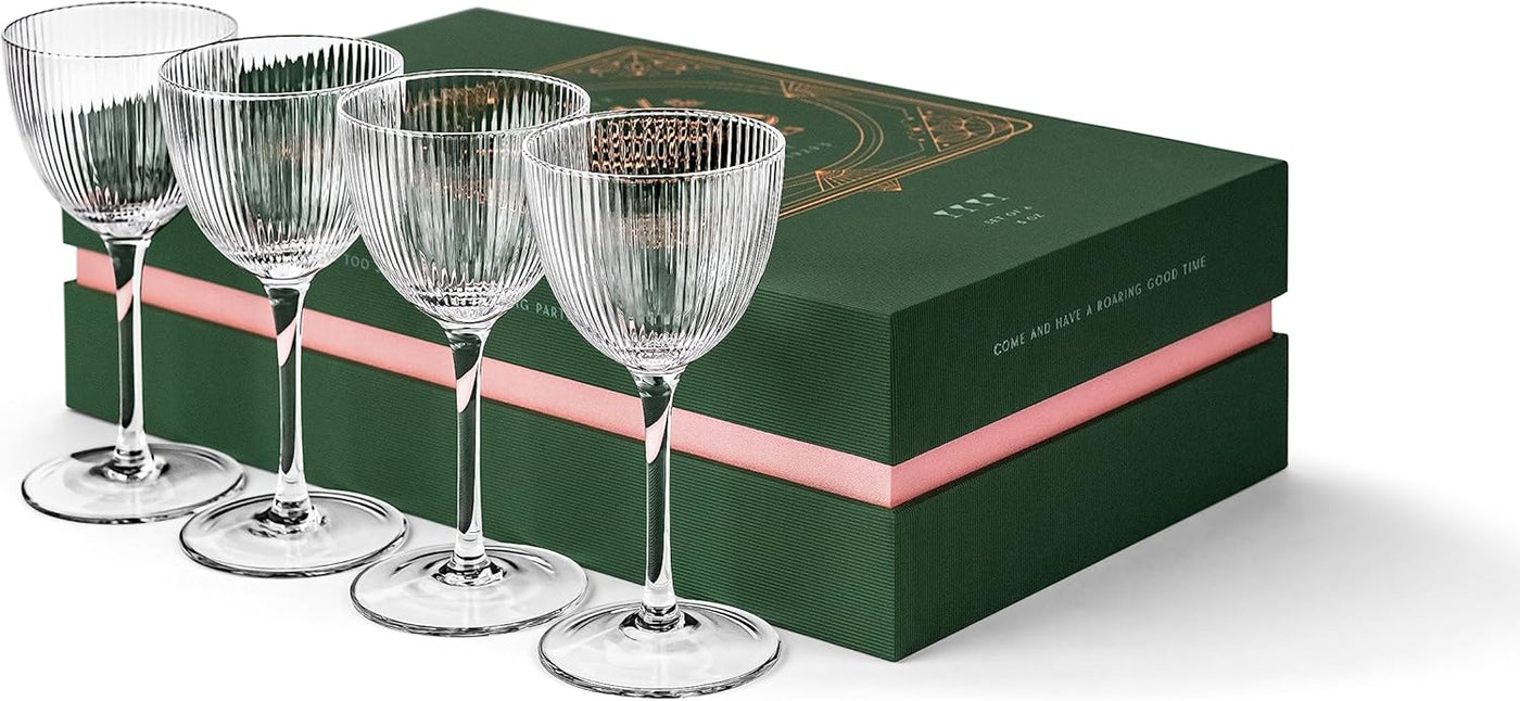 Art Deco Nick and Nora Coupe Glasses Gift Set of 4 – detail of hand-polished crystal rim