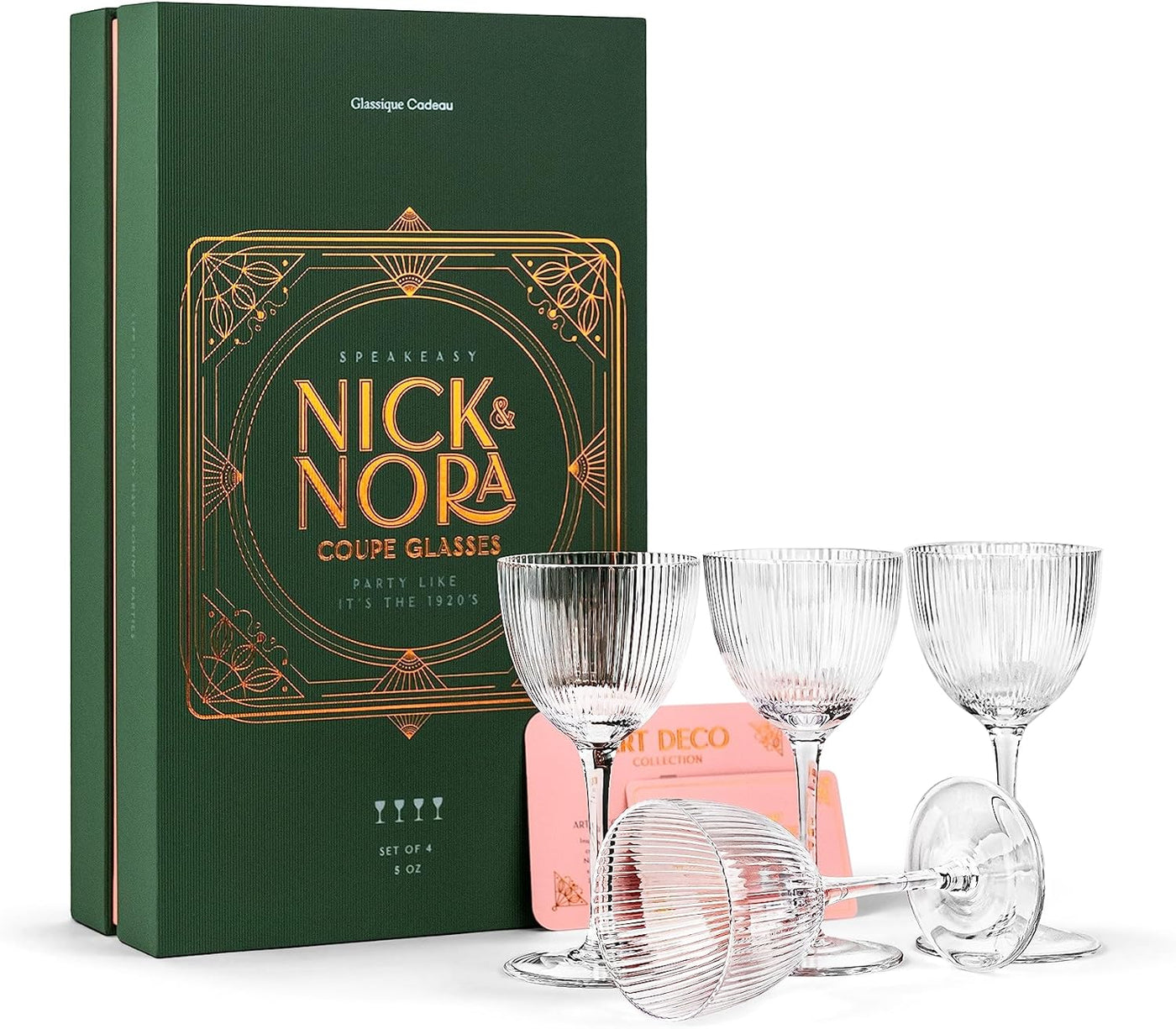 Art Deco Nick and Nora Coupe Glasses Gift Set of 4 – styled gift moment