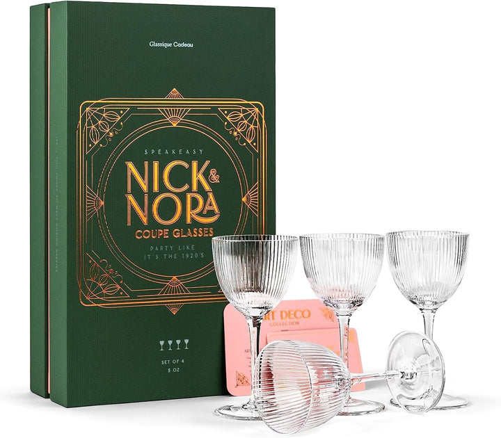 Vintage Art Deco Nick and Nora Coupe Glasses | Set of 4 | 5 oz