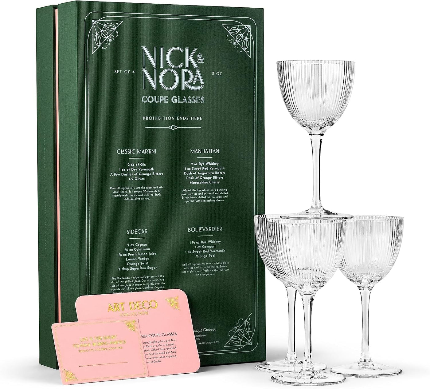 Art Deco Nick and Nora Coupe Glasses Gift Set of 4 – set scale and proportions