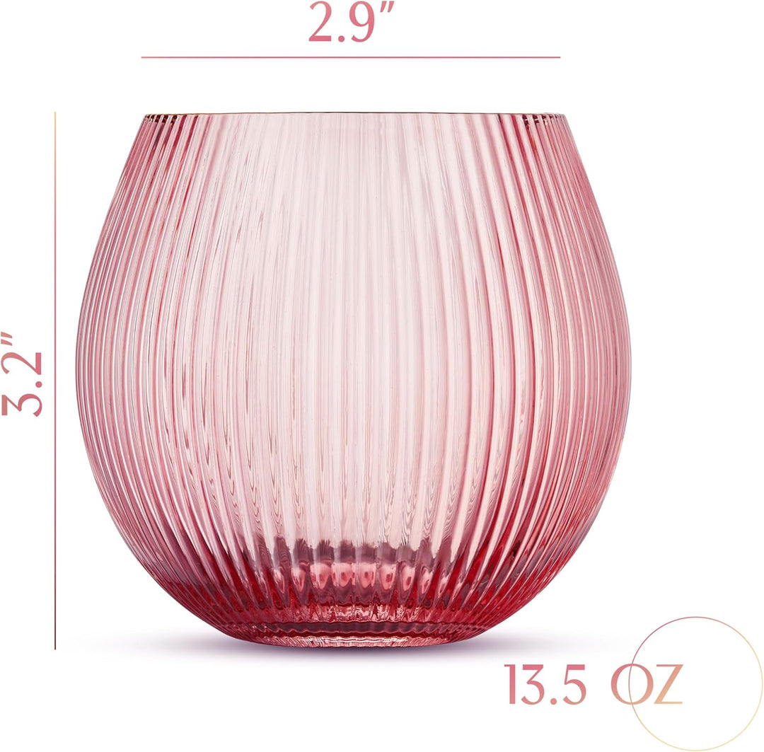 Vintage Art Deco Blush Pink Gin and Tonic Glasses with Gold Rims | Set of 4 | 13.5 oz