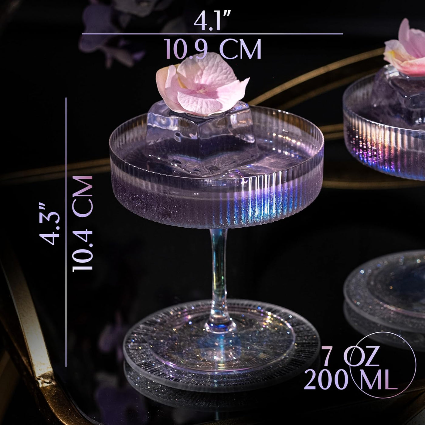 Art Deco Iridescent Champagne and Cocktail Coupe Glasses Gift Set of 4 – packaging unboxing detail