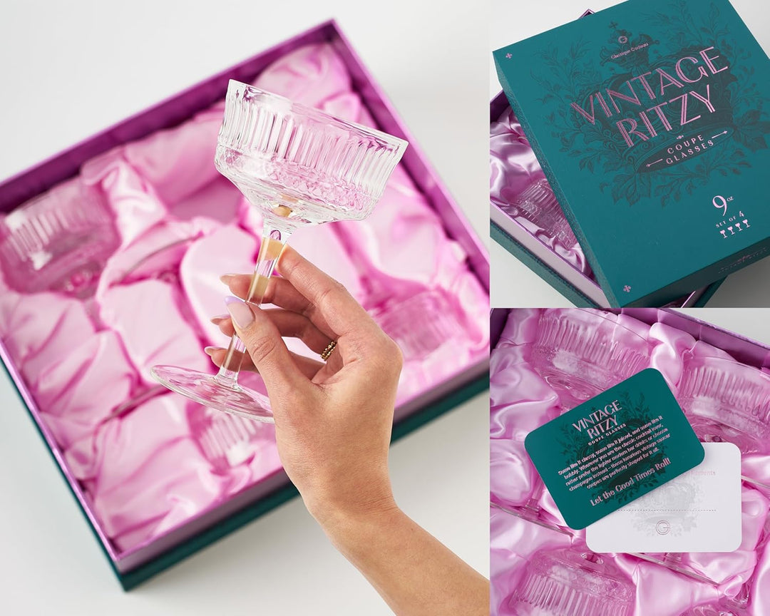 Vintage Ritzy Cocktail and Champagne Coupe Glasses | Set of 4 | 7 oz