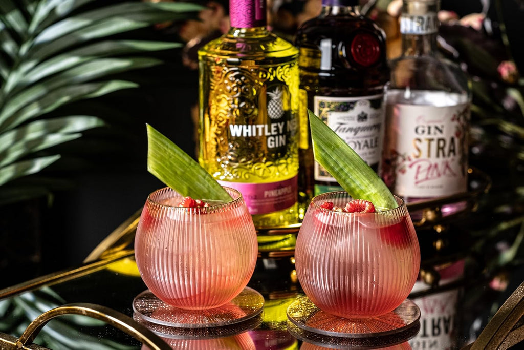 Vintage Art Deco Blush Pink Gin and Tonic Glasses with Gold Rims | Set of 4 | 13.5 oz