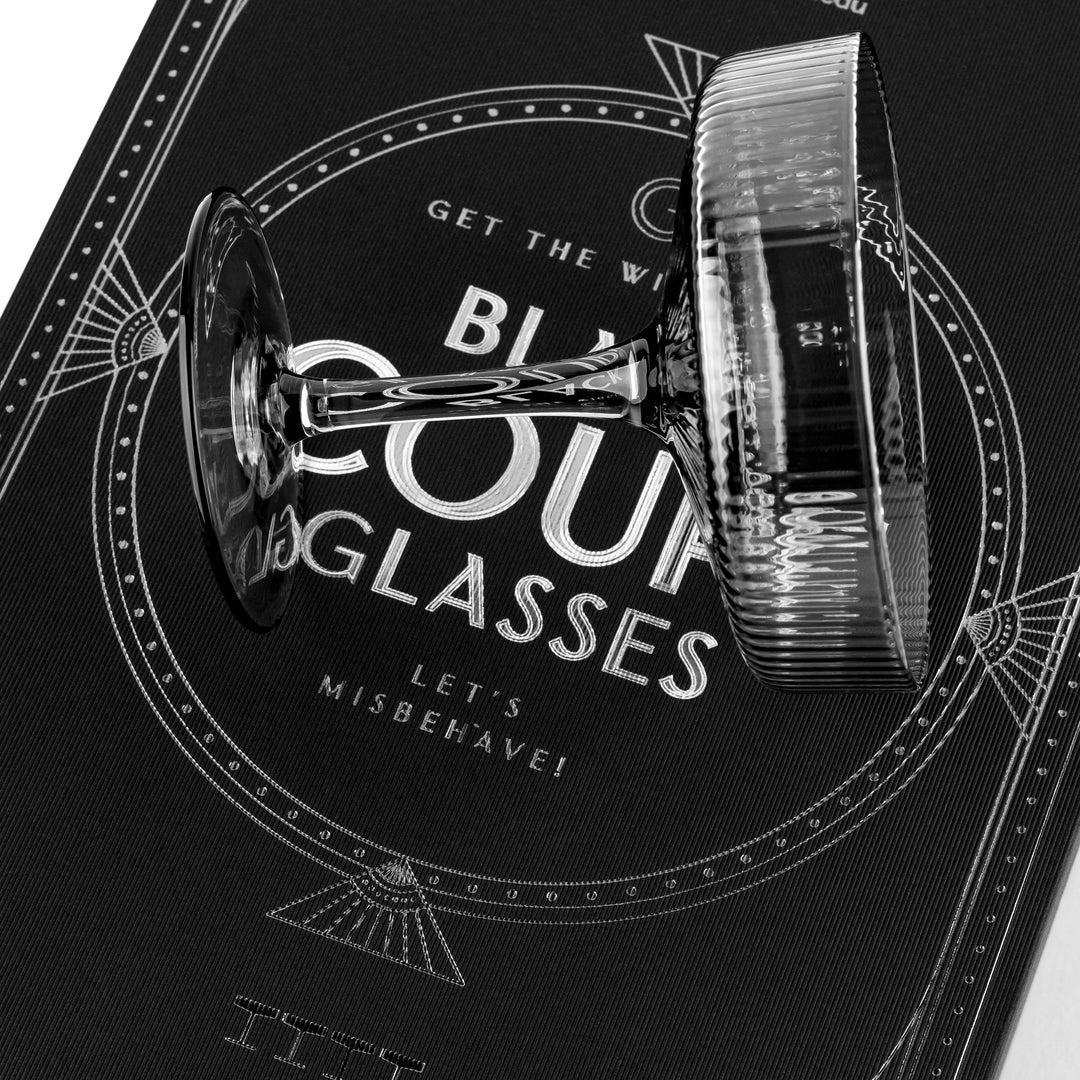 Vintage Art Deco Smoke Black Coupe Glasses | Set of 4 | 7 oz