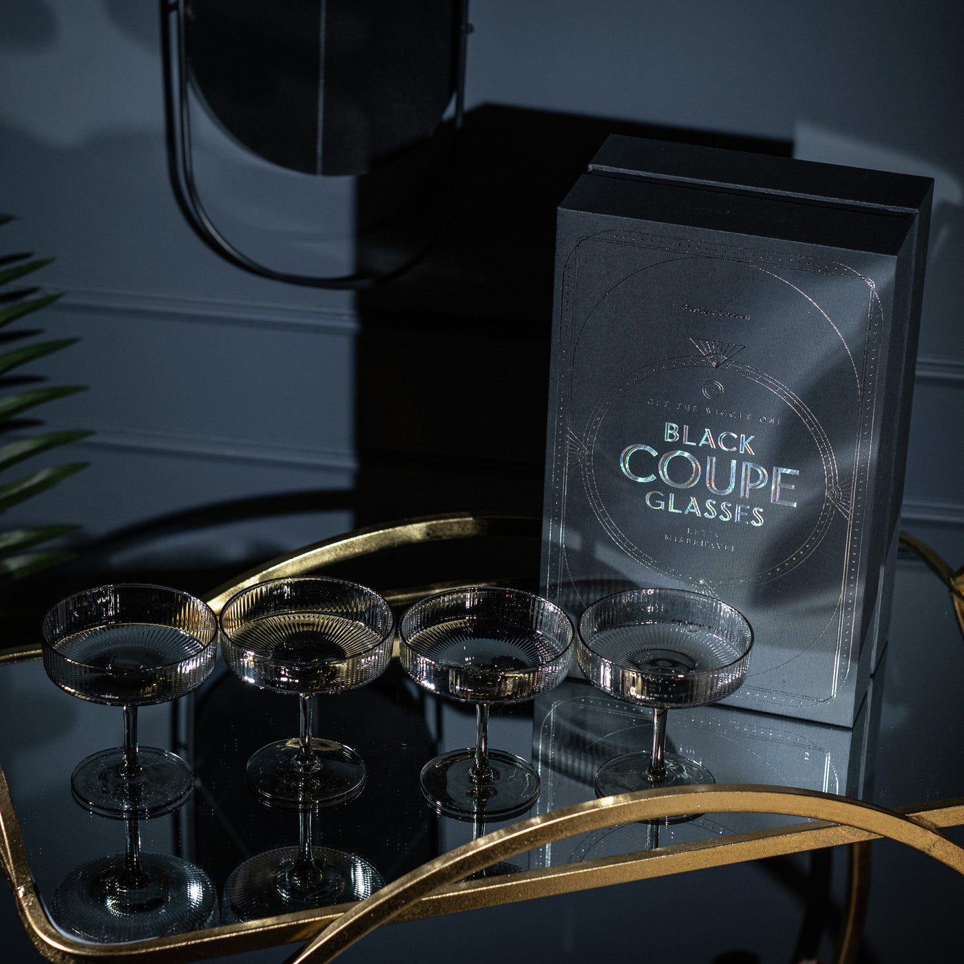 Art Deco Smoke Black Coupes – Gift Set of 4 | Glassique