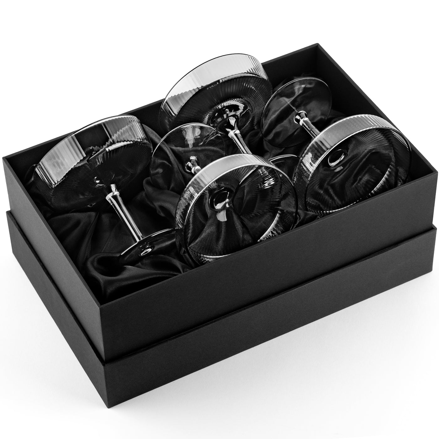Art Deco Smoke Black Coupe Glasses Gift Set of 4 – set scale and proportions