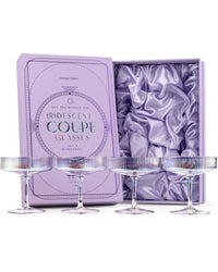 Art Deco Iridescent Champagne and Cocktail Coupe Glasses Gift Set of 4 – ready-to-gift signature box