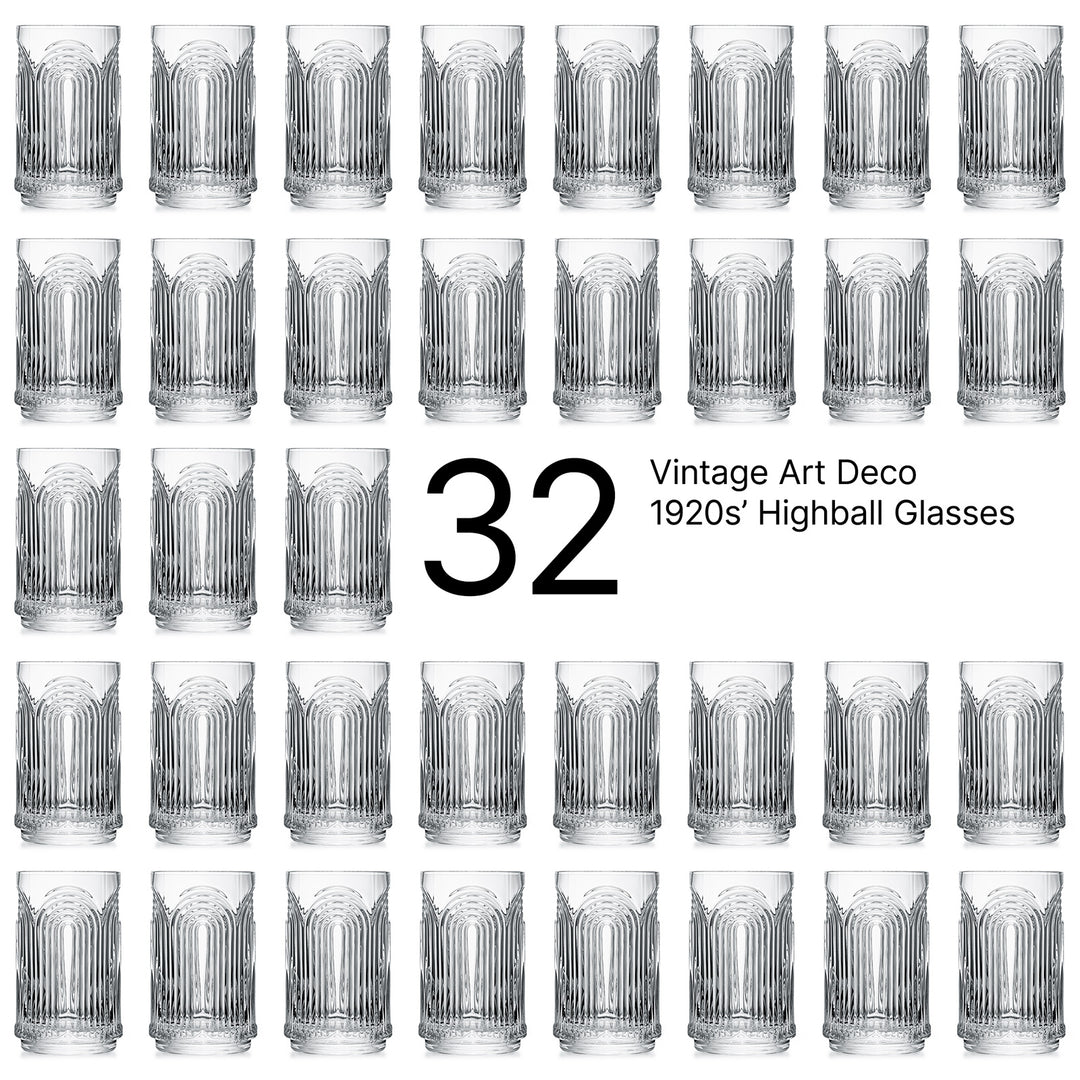 Art Deco 1920s' Highball | No Gift Packaging | Party Set of 32 Glasses