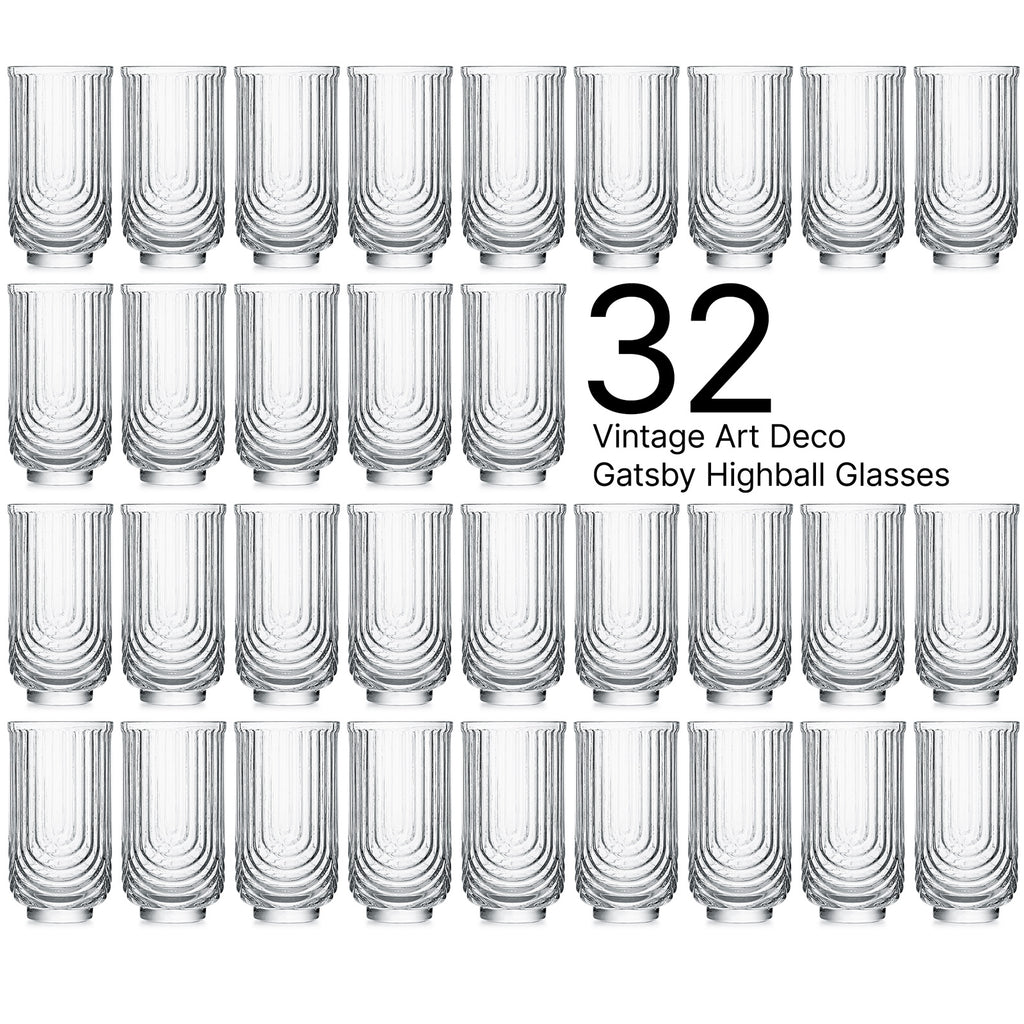 Art Deco Gatsby Highball | No Gift Packaging | Party Set of 32 Glasses