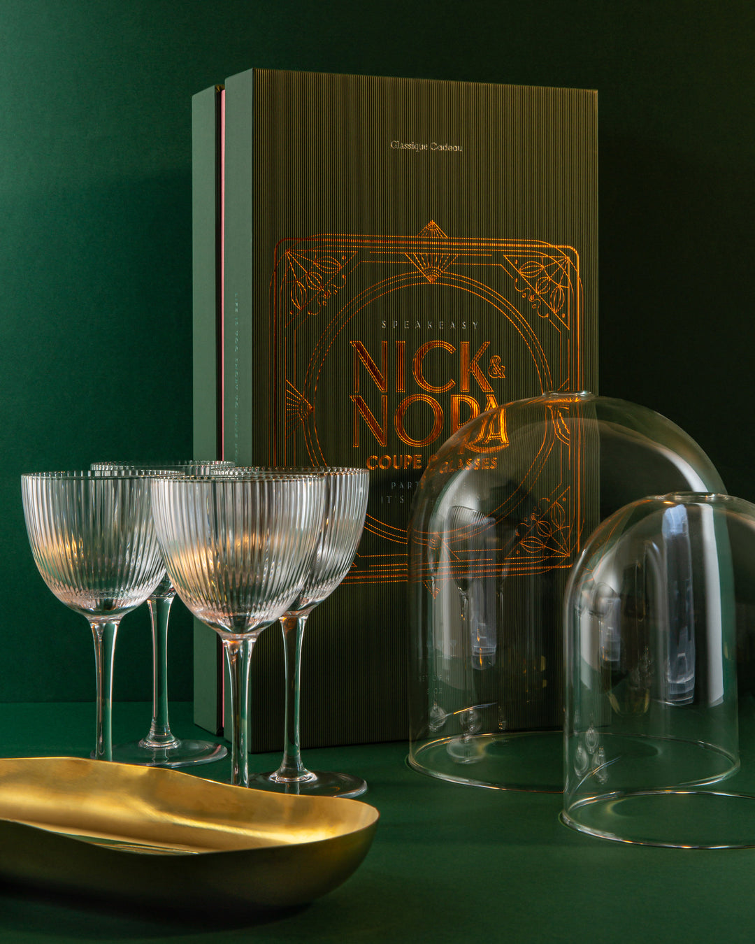 Vintage Art Deco Nick and Nora Coupe Glasses | Set of 4 | 5 oz Crystal Ribbed Cocktail Glassware for Drinking Classic Gin, Whiskey, Vodka Bar Drinks