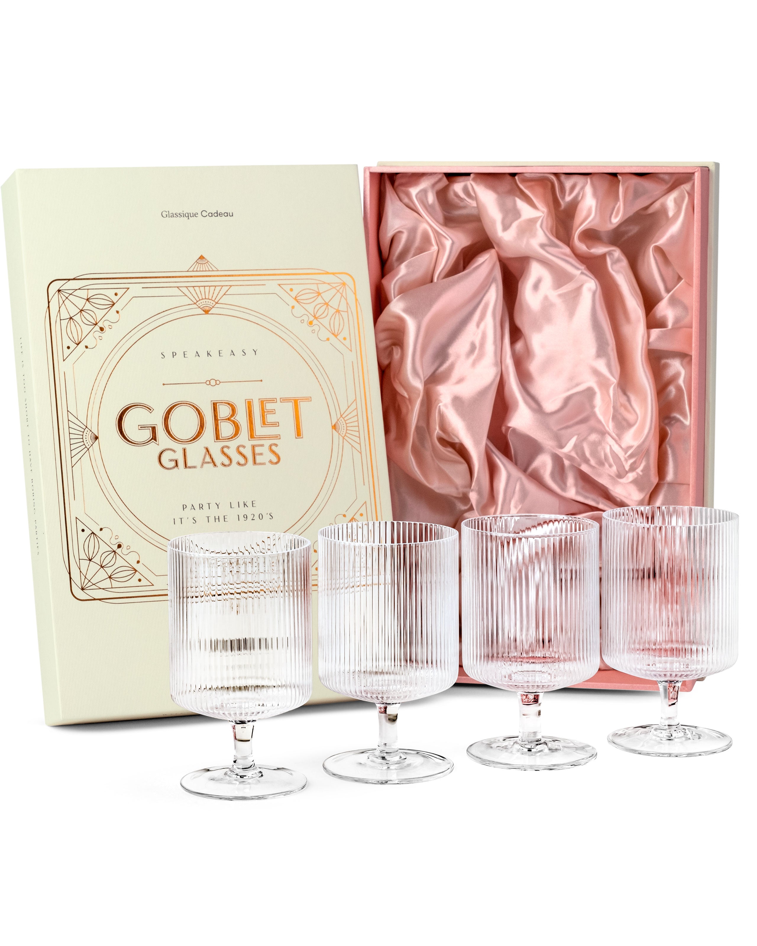 Art Deco Ribbed Goblet Cocktail Glasses with Stem