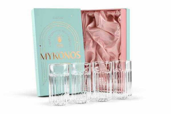 Mykonos Modern Highball Cocktail Glasses Gift Set of 4 – ready-to-gift signature box