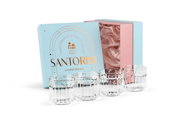 Santorini Modern Lowball Rocks Cocktail Glasses Gift Set of 4 – ready-to-gift signature box
