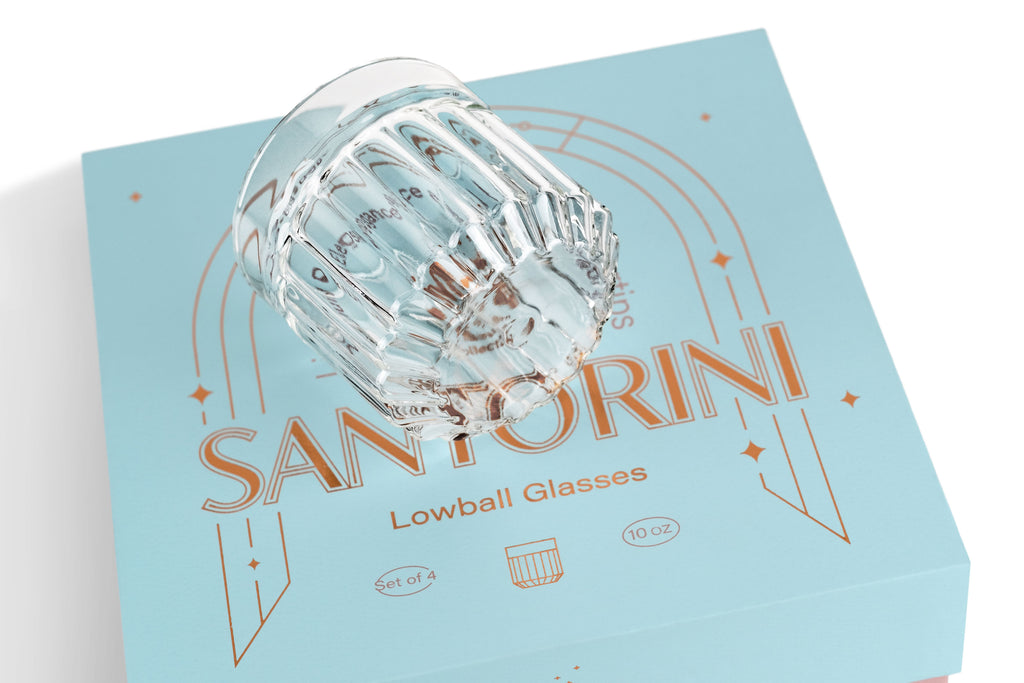 Santorini Lowball Cocktail Glasses | Modern Glassware Collection | Set of 4 | 10 oz