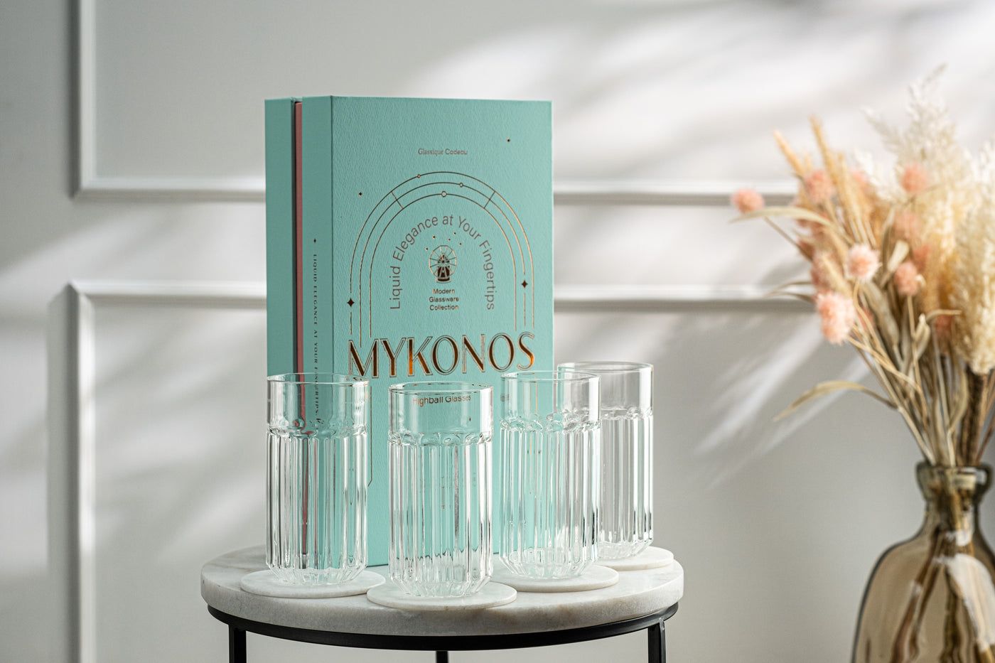 Mykonos Modern Highball Cocktail Glasses Gift Set of 4 – lifestyle hosting shot
