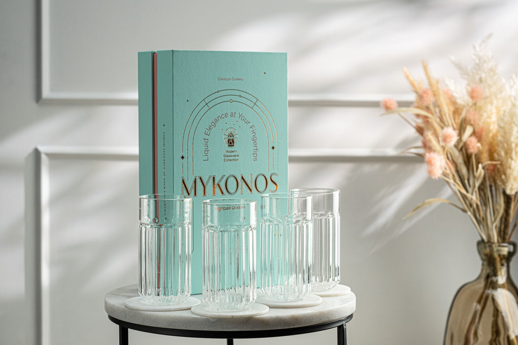 Mykonos Highball Cocktail Glasses | Modern Glassware Collection | Set of 4 | 14 oz
