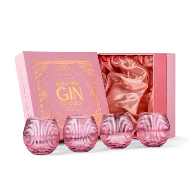Art Deco Blush Pink Gin & Tonic Glasses with Gold Rims