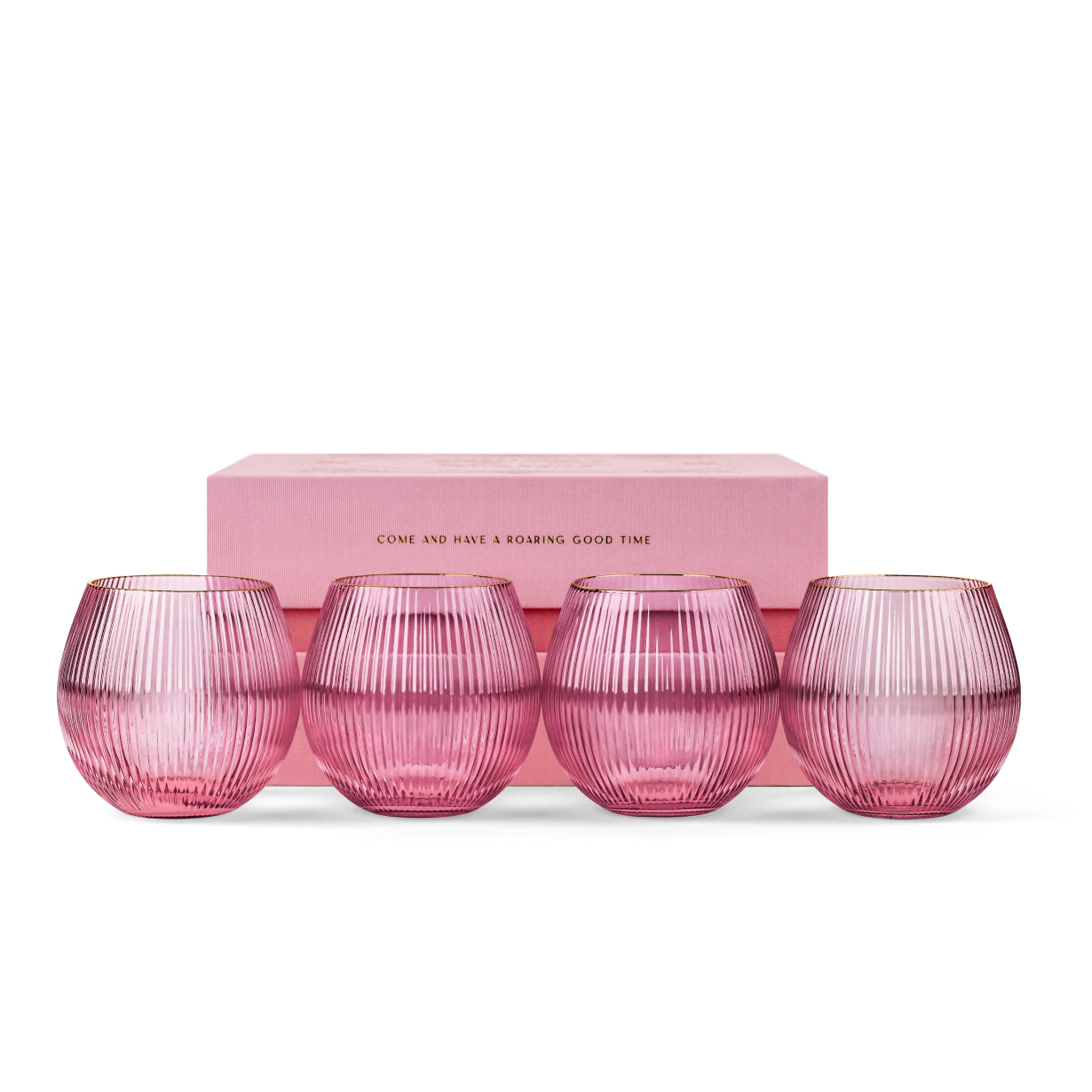Art Deco Blush Pink Gin & Tonic Glasses with Gold Rims