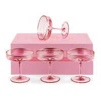 Art Deco Blush Pink Coupe Glasses with Gold Rims