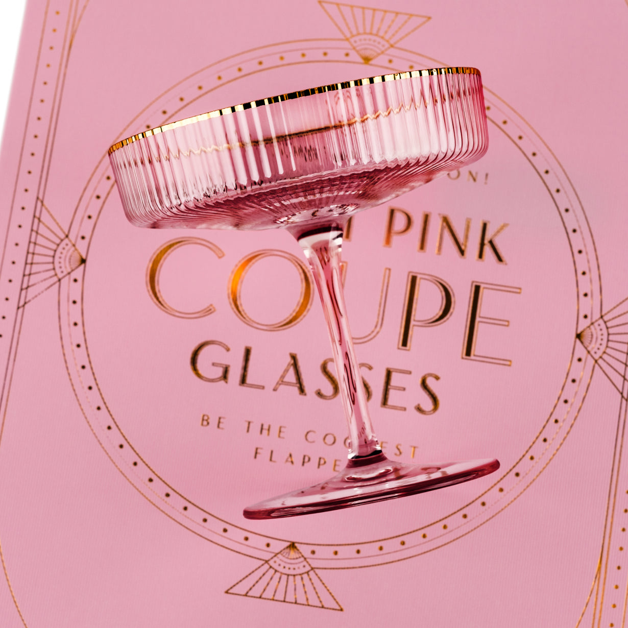 Art Deco Blush Pink Coupe Glasses with Gold Rims