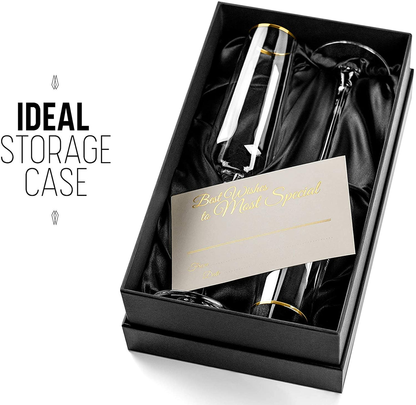 Gold Rimmed Square Champagne Glasses Gift Set of 2 – packaging unboxing detail