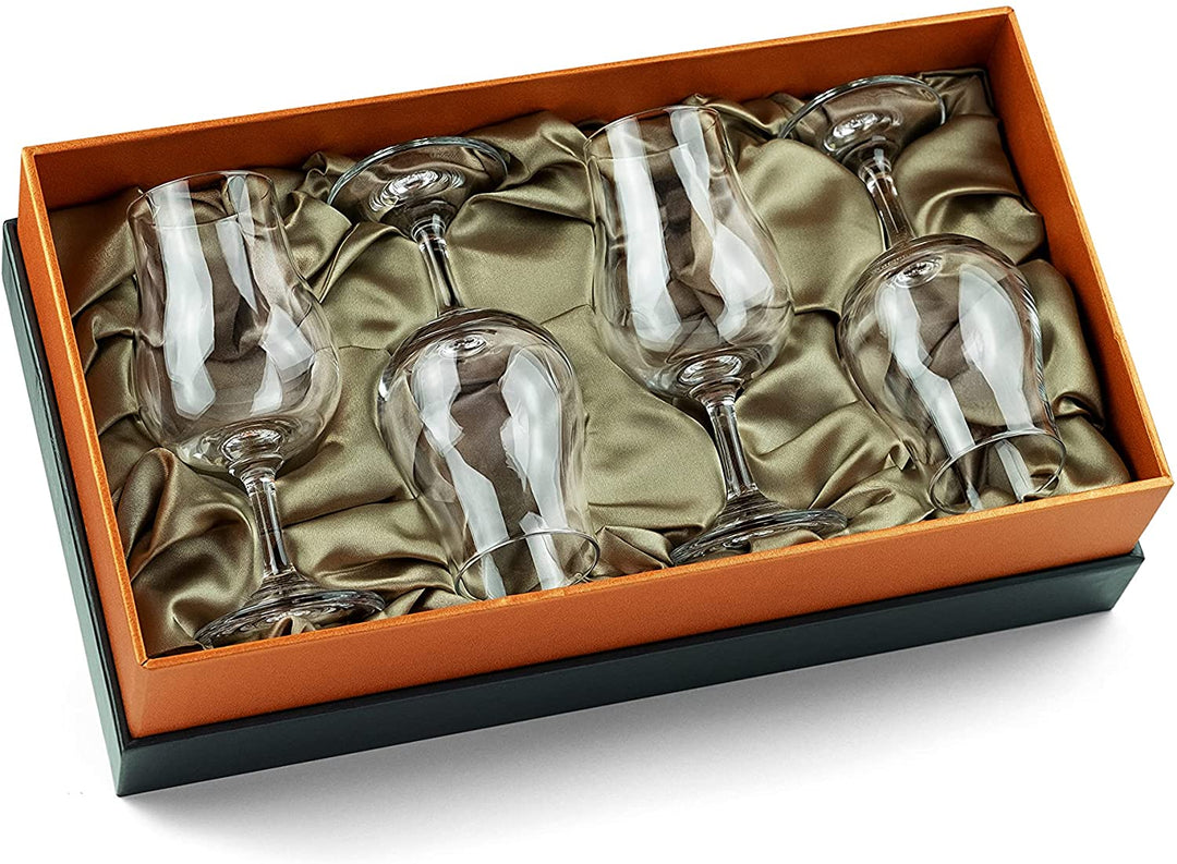 Glassique Cadeau Whiskey, Scotch, Bourbon Tasting Glasses | Set of 4 Crystal Snifters | Professional 4 oz Tulip Shaped Nosing Copitas with Short Stem