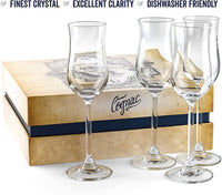 Cognac and Armagnac Tulip Snifter Copita Glasses Gift Set of 4 – styled flat lay for celebrations