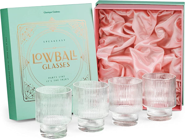 Vintage Art Deco Lowball Cocktail Glasses Gift Set of 4 – ready-to-gift signature box