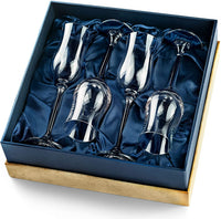 Cognac and Armagnac Tulip Snifter Copita Glasses Gift Set of 4 – signature gift box closeup with cocktail recipes