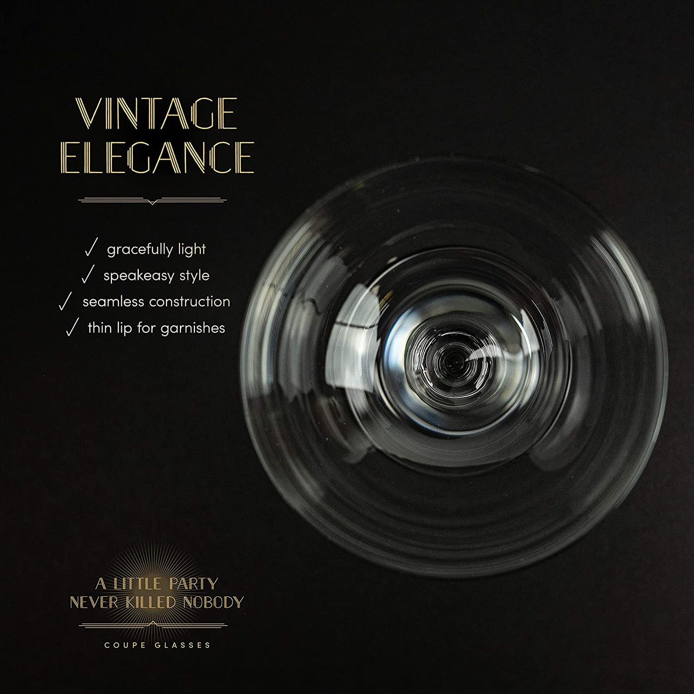 Vintage Roaring 20s Champagne and Cocktail Coupe Glasses Gift Set of 4 – styled gift moment