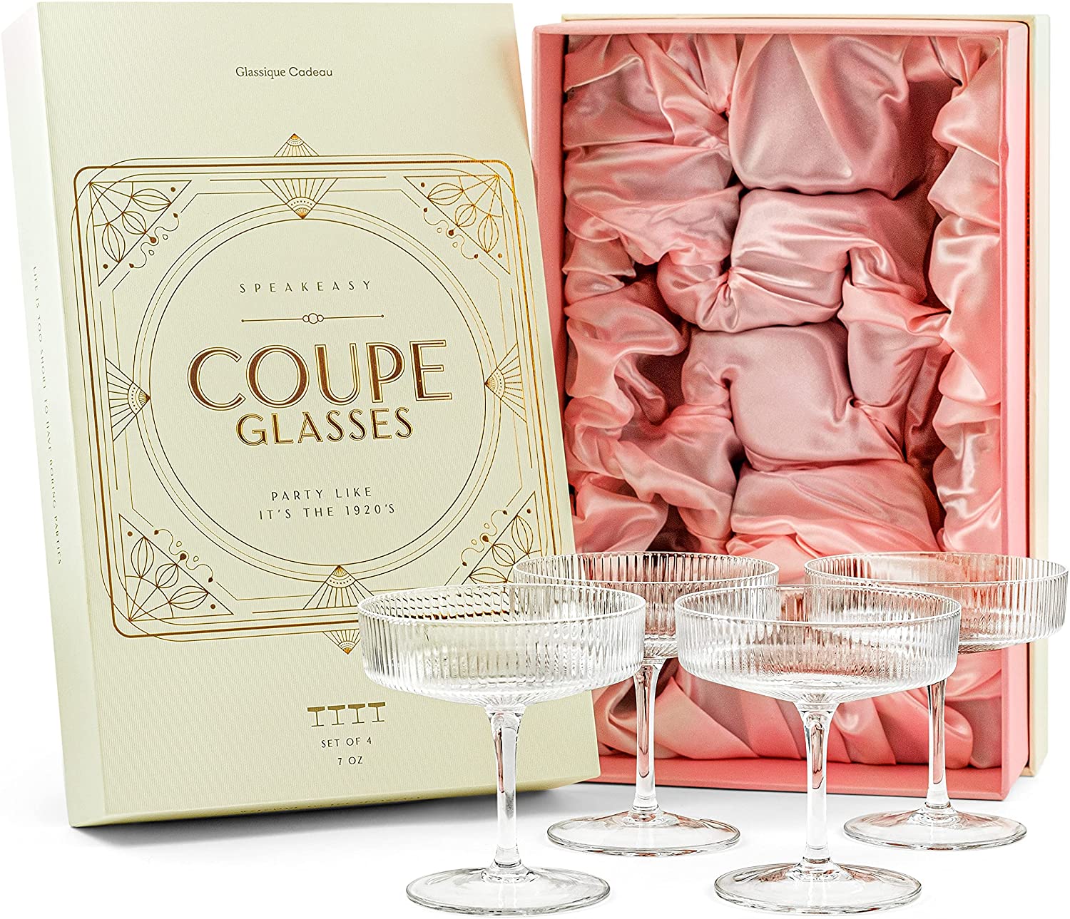 Viski Meridian Vintage Coupe Glasses, Art Deco Champagne Coupe