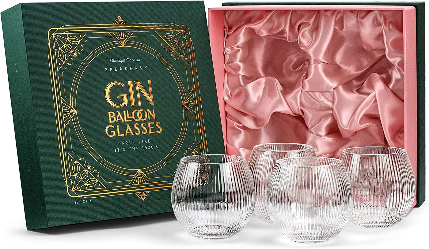 Vintage Art Deco Gin and Tonic Balloon Crystal Glasses Gift Set of 4 – ready-to-gift signature box