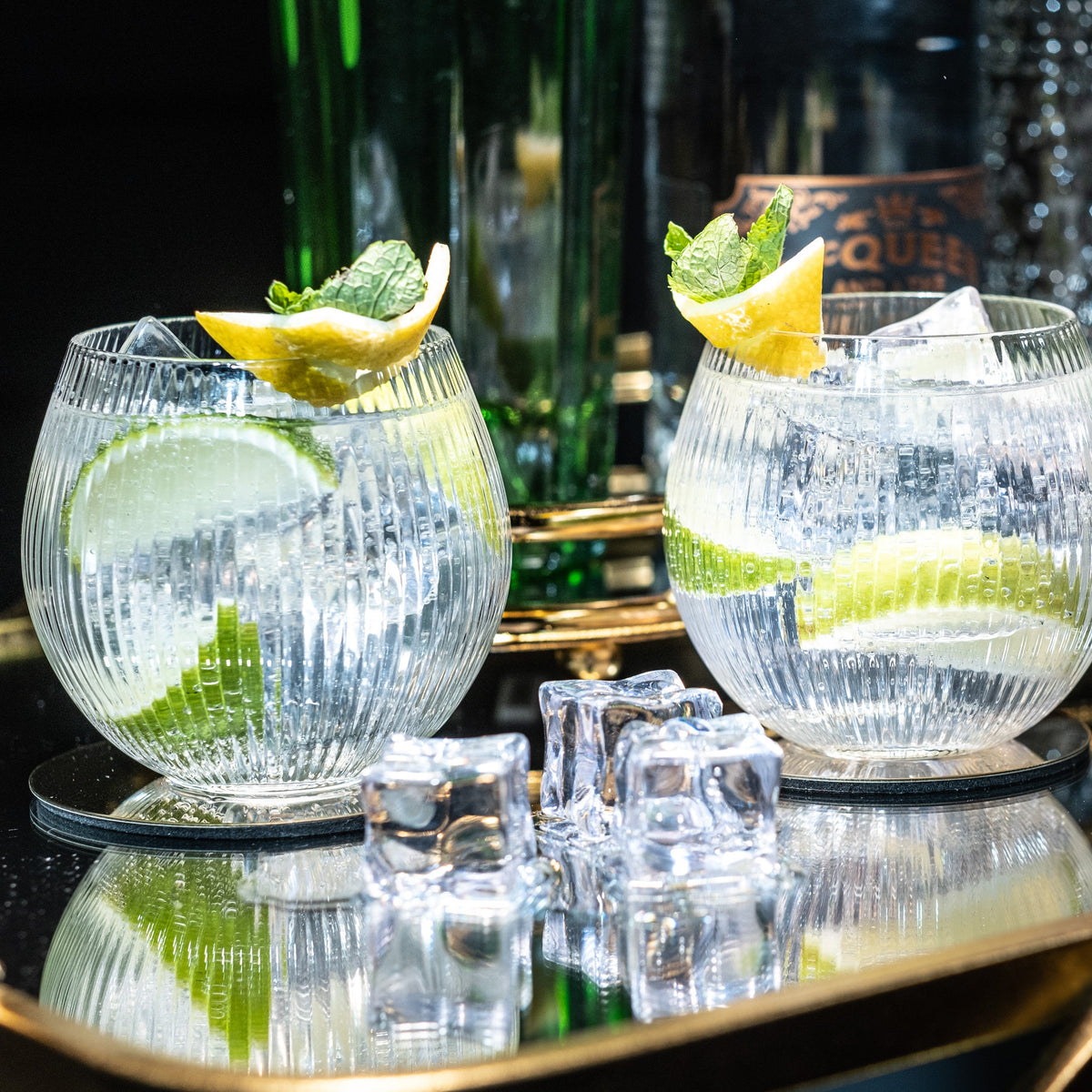 GLASSIQUE CADEAU Vintage Art Deco Gin and Tonic Balloon Glasses Set of 4 135 oz Stemless Crystal Copas for Drinking Gin Cocktails Retro Gift gobl