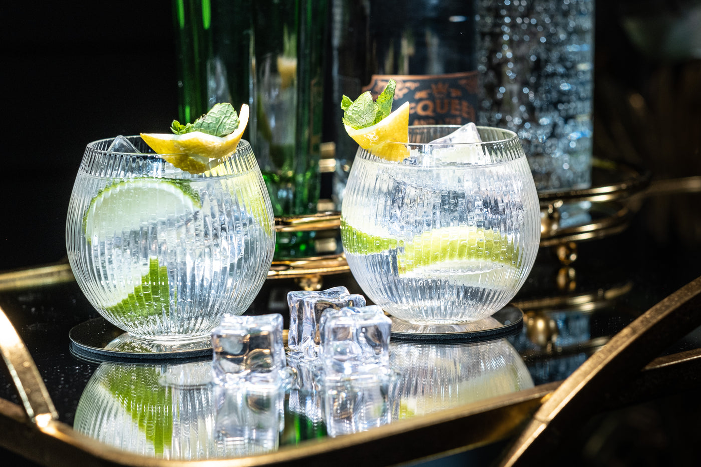 Vintage Art Deco Gin and Tonic Balloon Crystal Glasses Gift Set of 4 – detail of hand-polished crystal rim