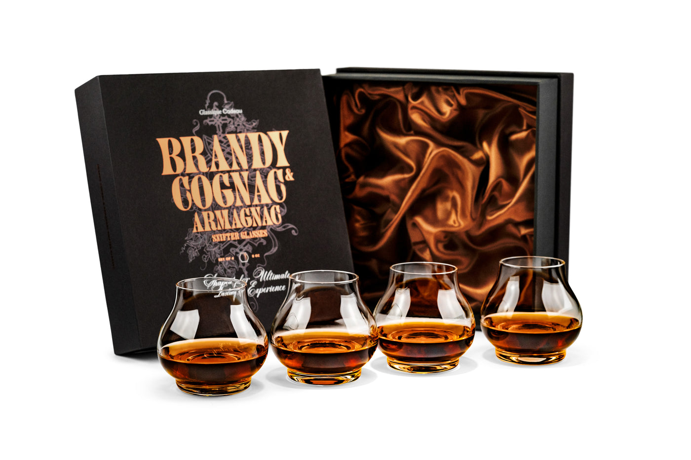 Stemless Brandy Cognac and Armagnac Crystal Tasting Glasses Gift Set – set scale and proportions