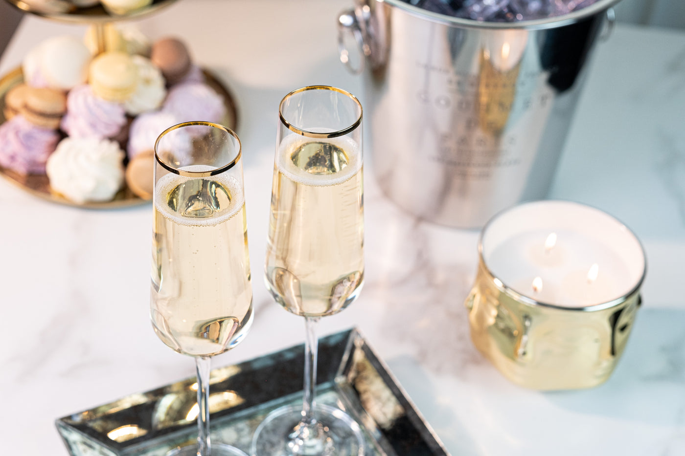 Gold Rimmed Square Champagne Glasses Gift Set of 2 – styled gift moment