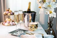 Gold Rimmed Square Champagne Glasses Gift Set of 2 – gift box detail close-up