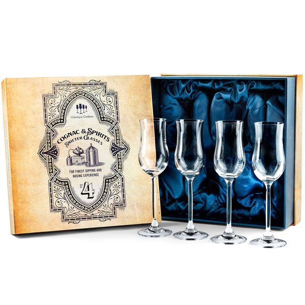 Cognac and Armagnac Tulip Snifter Copita Glasses Gift Set of 4 – ready-to-gift signature box