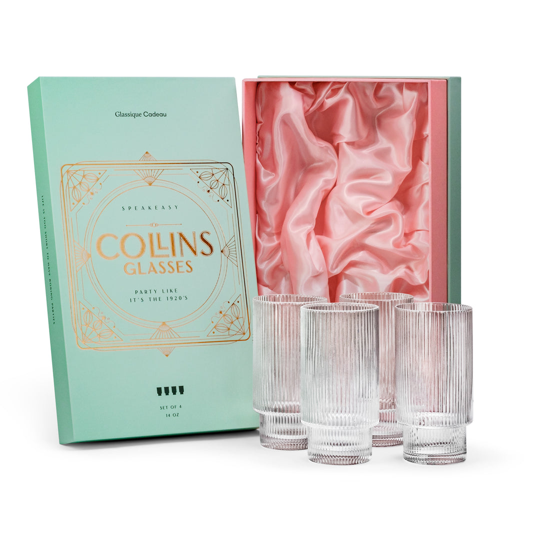 Elle Decor Vintage Highball Glasses, Set of 4, Colored Glassware Set, Water  Cups for Party, Wedding, & Daily Use, Elegant Tom Collins Glasses - Pink