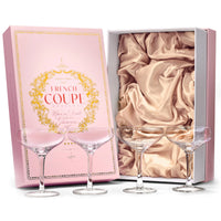 French Champagne and Cocktail Coupe Glasses Gift Set of 4 – ready-to-gift signature box