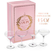 French Champagne and Cocktail Coupe Glasses Gift Set of 4 – set scale and proportions