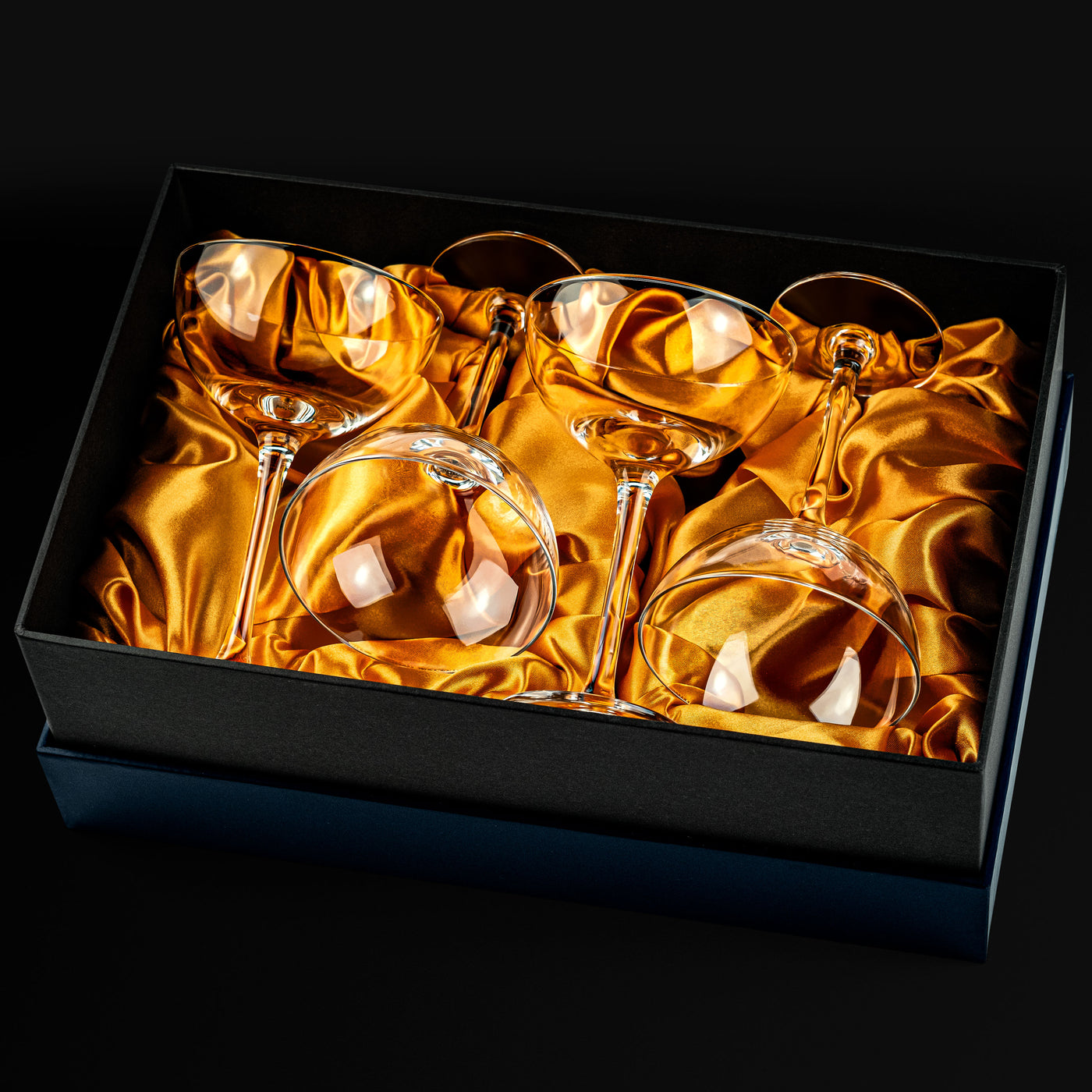 Vintage Roaring 20s Champagne and Cocktail Coupe Glasses Gift Set of 4 – styled flat lay for celebrations