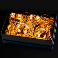 Vintage Roaring 20s Champagne and Cocktail Coupe Glasses Gift Set of 4 – styled flat lay for celebrations