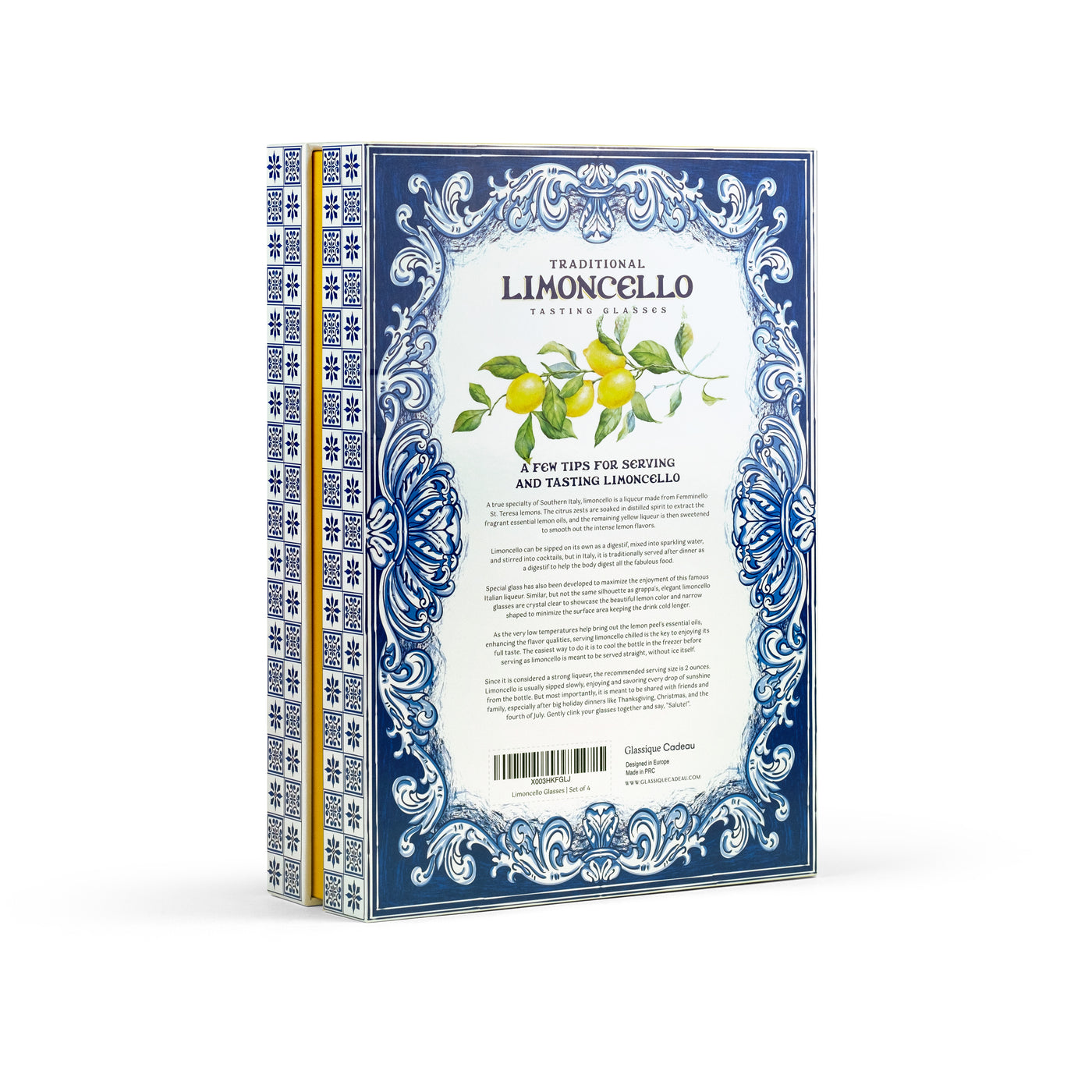 Italian Limoncello Liqueur Cordial Glasses Gift Set of 4 – detail of hand-polished crystal rim